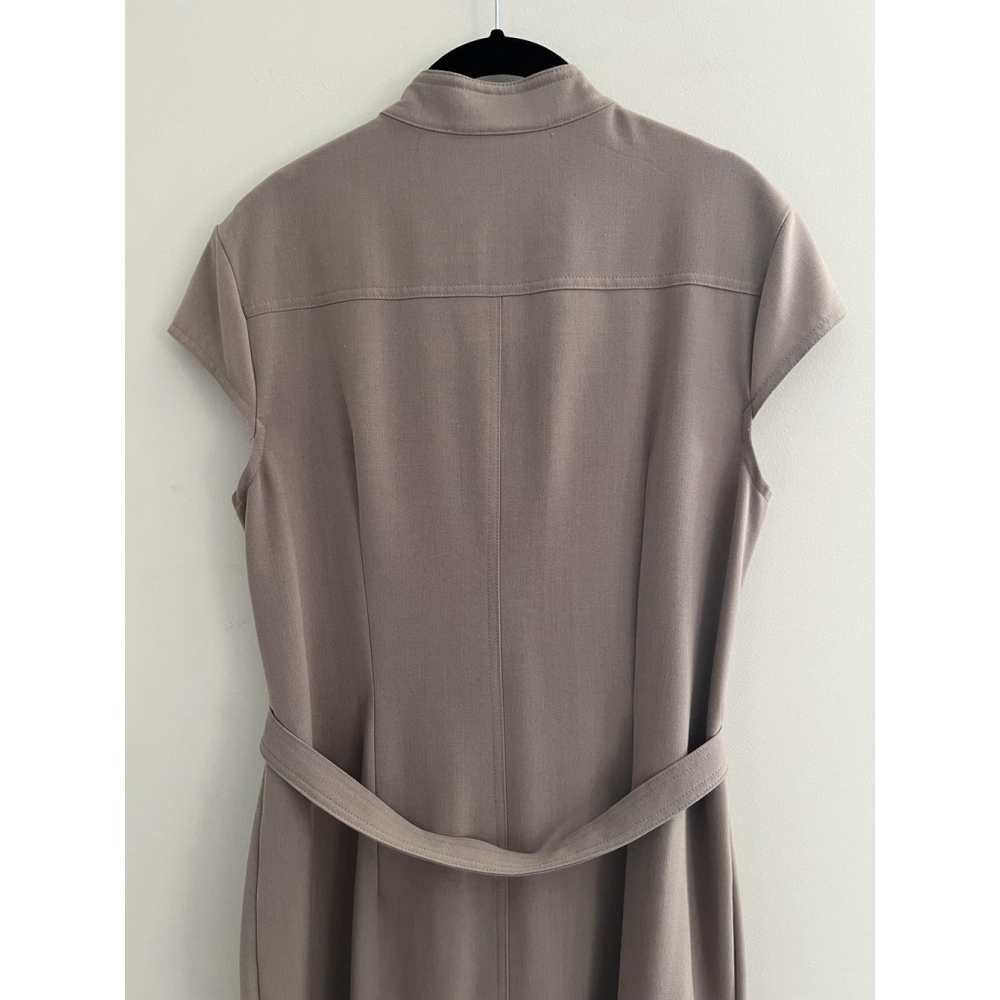 Connected Apparel Dress Womens 12 Taupe Button Front Belted Midi Cap Sleeve Work - Picture 5 of 11